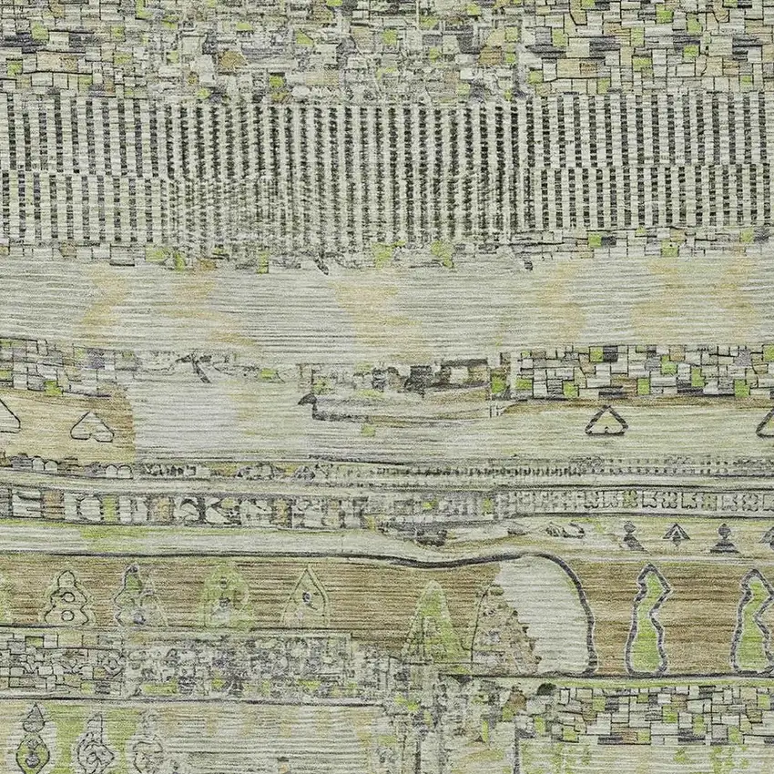 Beige And Mint Green Striped Washable Indoor Outdoor Area Rug Photo 3