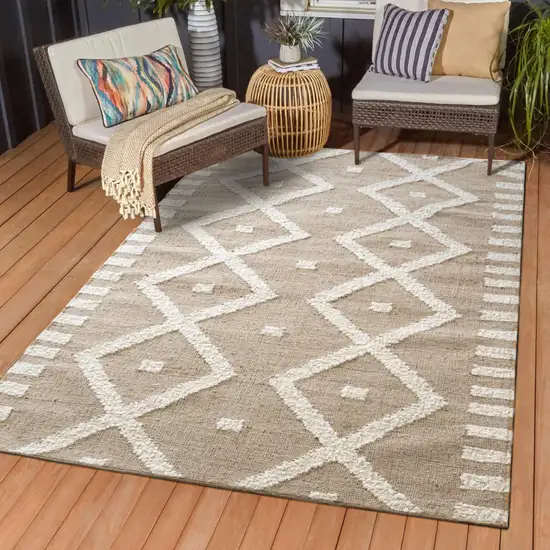 Beige And Natural Diamond Hand Woven Square Rug Photo 7