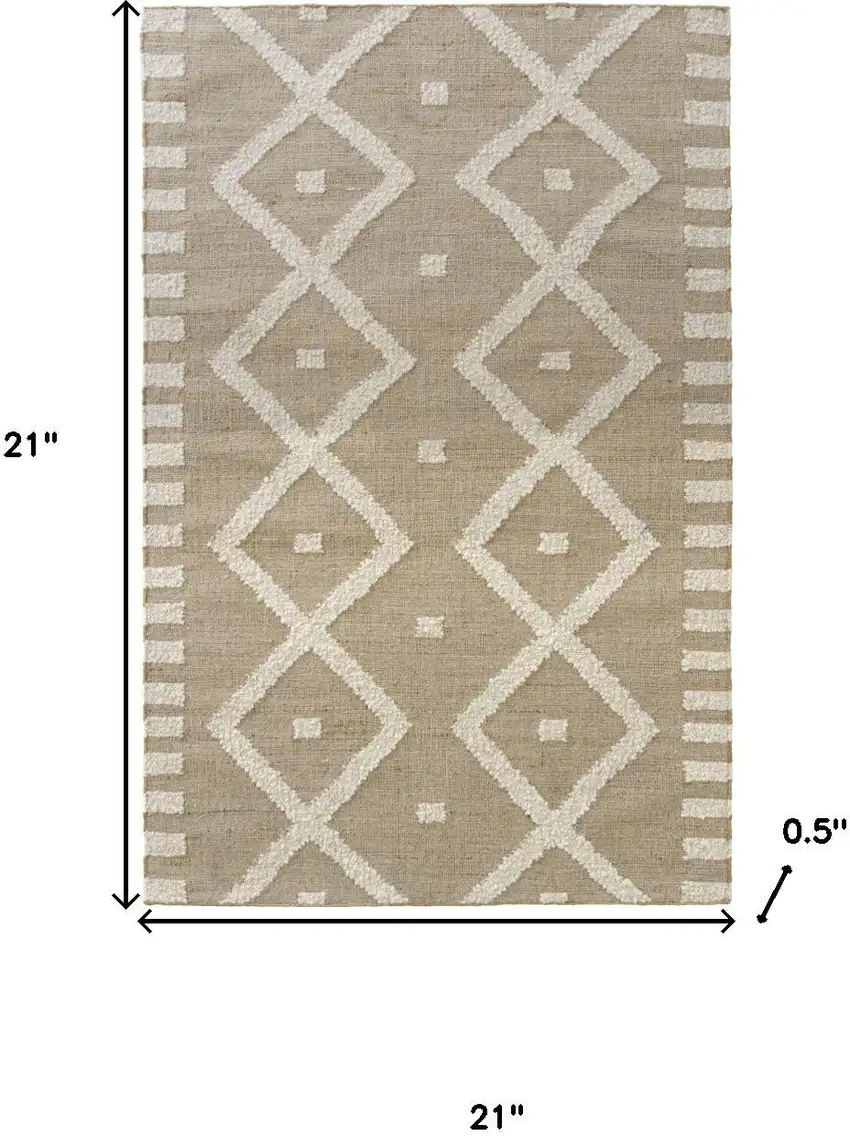 Beige And Natural Diamond Hand Woven Square Rug Photo 3