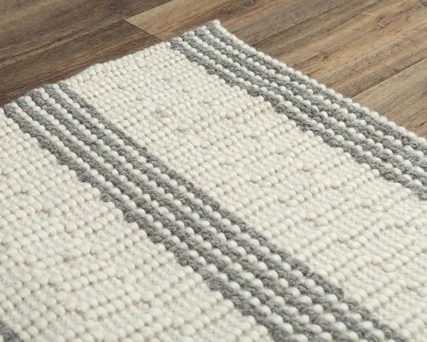 Beige And Natural Jute Striped Hand Woven Area Rug Photo 4