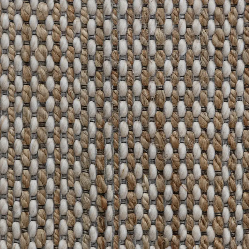Beige And Natural Jute Striped Hand Woven Square Rug Photo 9