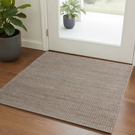 Beige And Natural Jute Striped Hand Woven Square Rug Photo 1