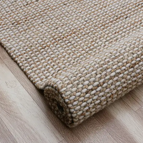 Beige And Natural Jute Striped Hand Woven Square Rug Photo 7