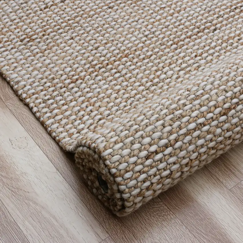 Beige And Natural Jute Striped Hand Woven Square Rug Photo 7