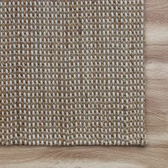 Beige And Natural Jute Striped Hand Woven Square Rug Photo 8