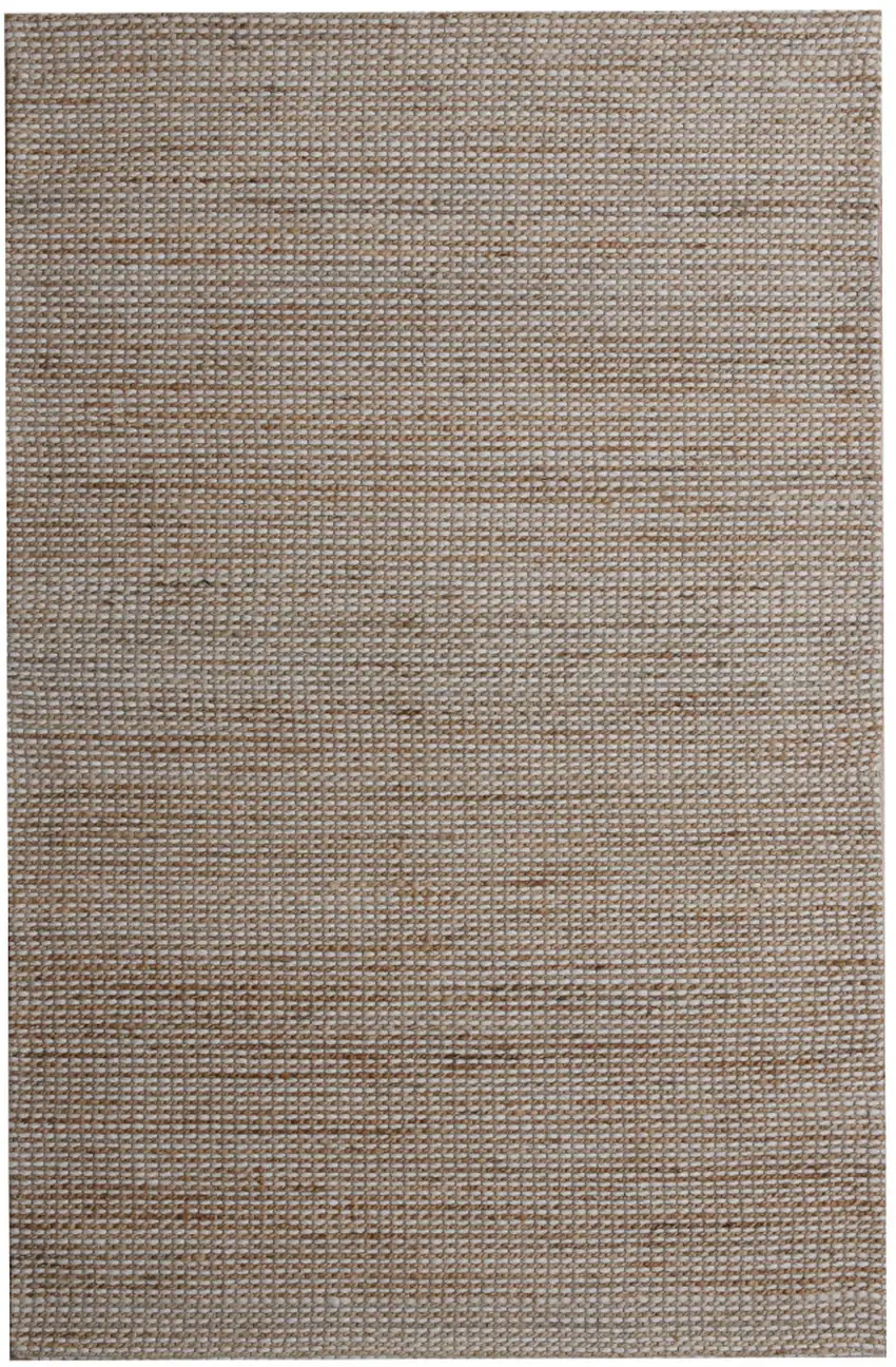 Beige And Natural Jute Striped Hand Woven Square Rug Photo 2