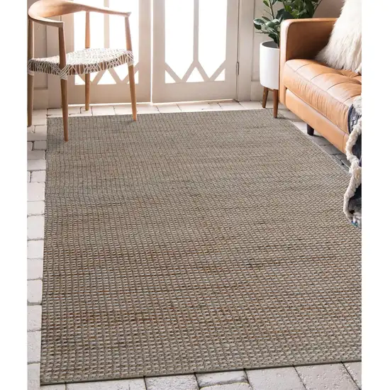 Beige And Natural Jute Striped Hand Woven Square Rug Photo 6