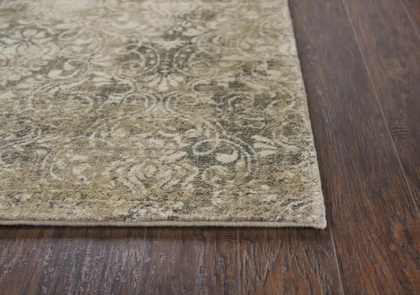 Beige And Natural New Zealand Lambs Wool Damask Hand Carved Handmade Area Rug Photo 3