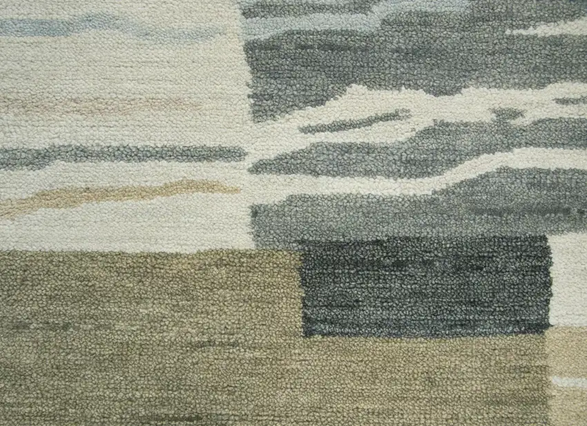 Beige And Natural Wool Abstract Hand Tufted Area Rug Photo 2