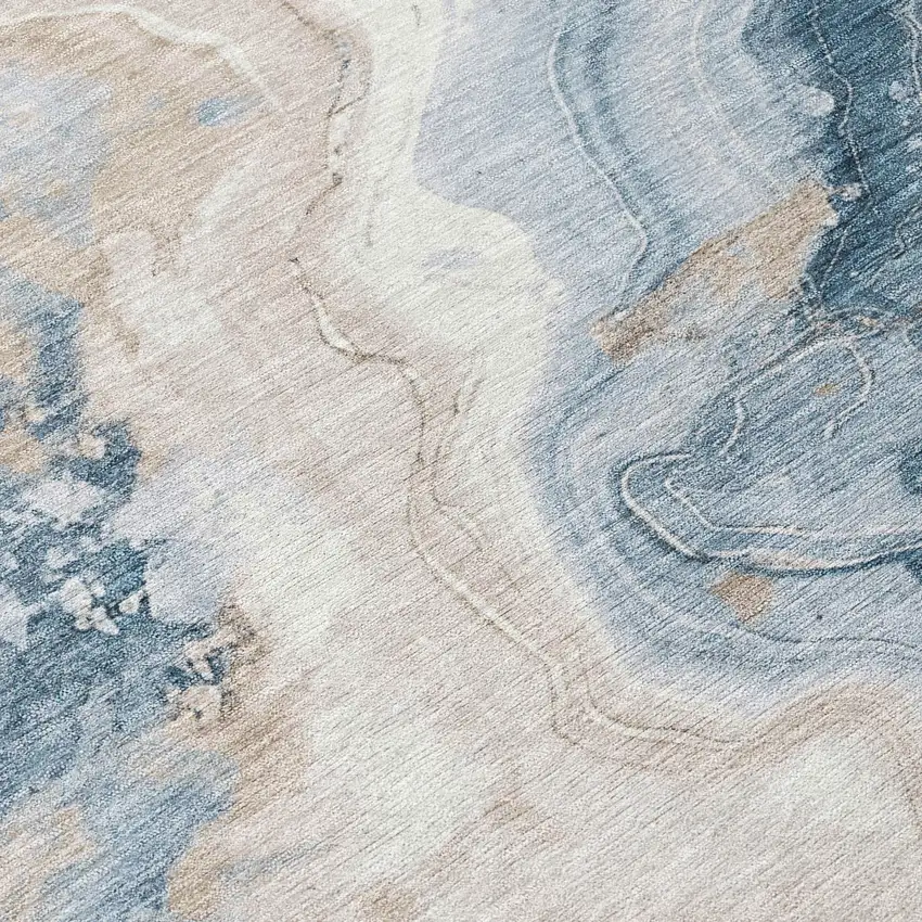 Beige And Navy Blue Abstract Washable Indoor Outdoor Area Rug Photo 1