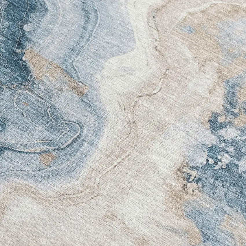 Beige And Navy Blue Abstract Washable Indoor Outdoor Area Rug Photo 4