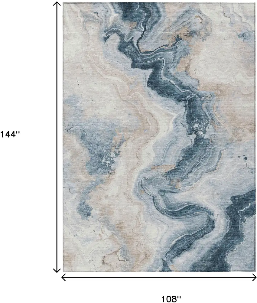 Beige And Navy Blue Abstract Washable Indoor Outdoor Area Rug Photo 9