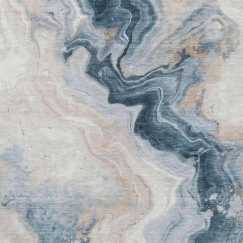 Beige And Navy Blue Abstract Washable Indoor Outdoor Area Rug Photo 7