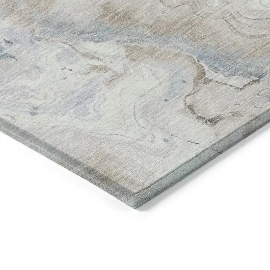 Beige And Navy Blue Abstract Washable Indoor Outdoor Area Rug Photo 7