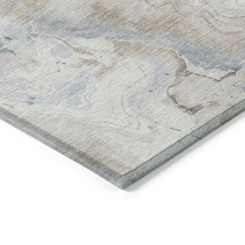 Beige And Navy Blue Abstract Washable Indoor Outdoor Area Rug Photo 7