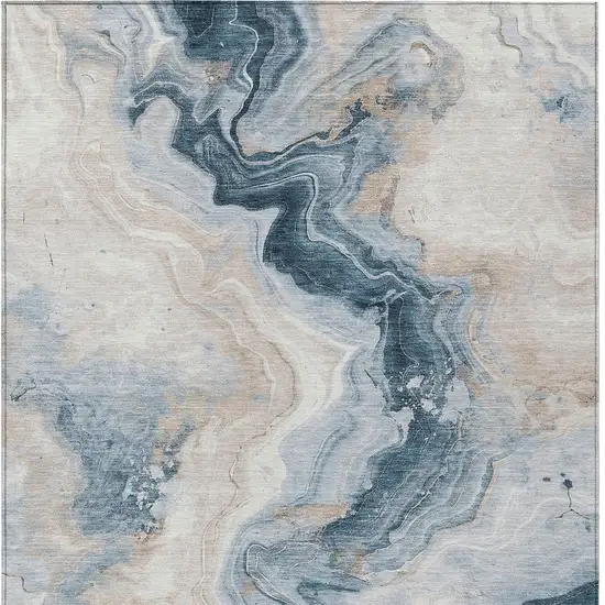 Beige And Navy Blue Abstract Washable Indoor Outdoor Area Rug Photo 9