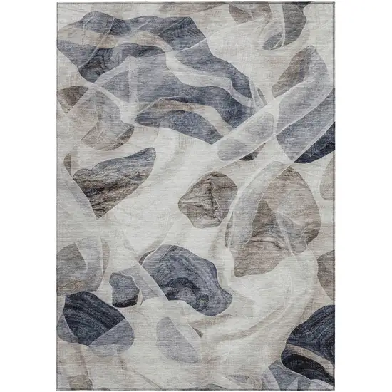 Beige And Navy Blue Abstract Washable Indoor Outdoor Area Rug Photo 9
