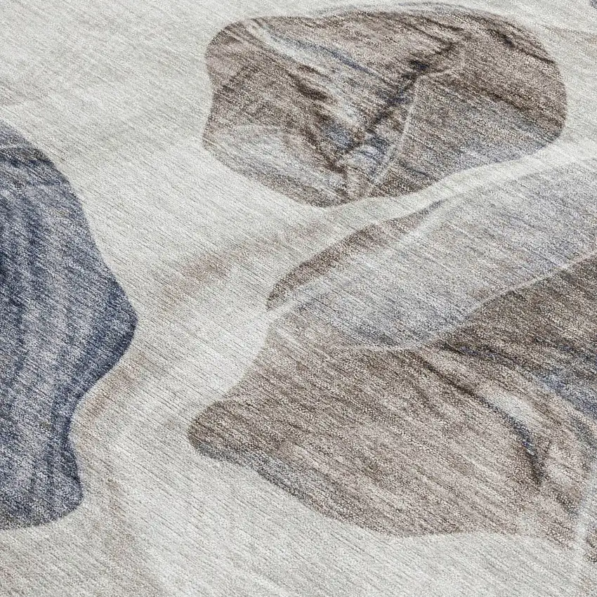 Beige And Navy Blue Abstract Washable Indoor Outdoor Area Rug Photo 3