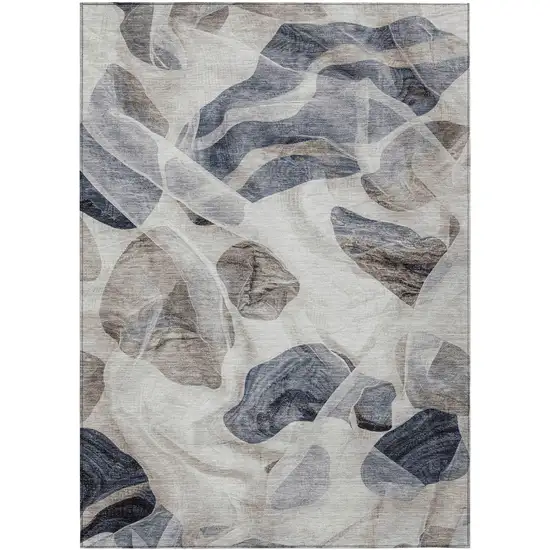Beige And Navy Blue Abstract Washable Indoor Outdoor Area Rug Photo 8