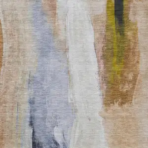 Photo of Beige And Navy Blue Abstract Washable Indoor Outdoor Area Rug