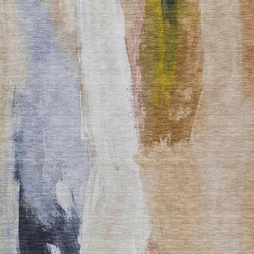 Beige And Navy Blue Abstract Washable Indoor Outdoor Area Rug Photo 1