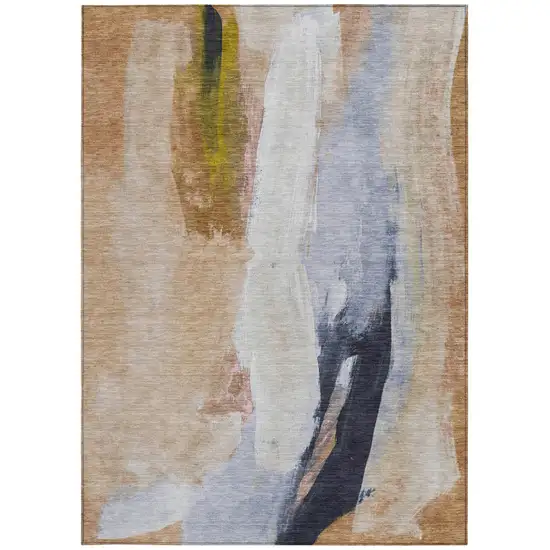 Beige And Navy Blue Abstract Washable Indoor Outdoor Area Rug Photo 8