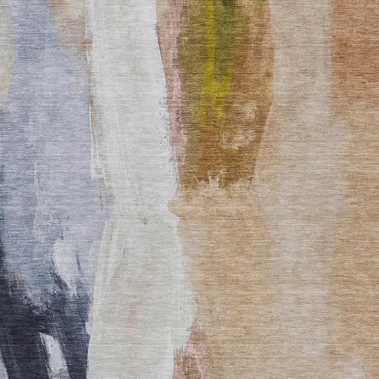 Beige And Navy Blue Abstract Washable Indoor Outdoor Area Rug Photo 1