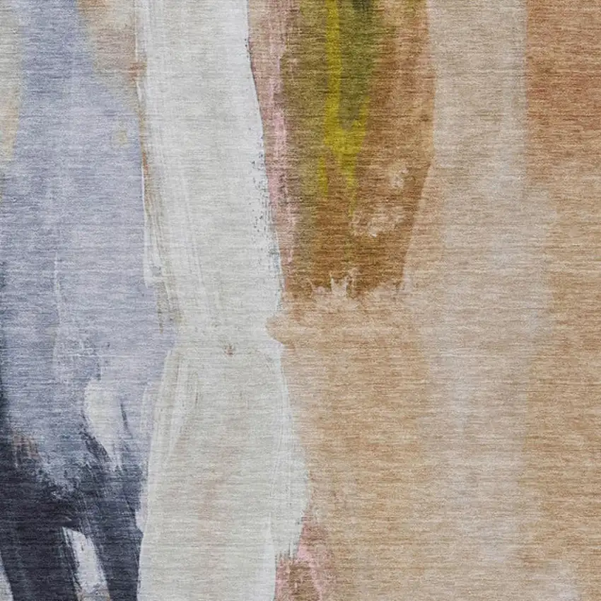 Beige And Navy Blue Abstract Washable Indoor Outdoor Area Rug Photo 1