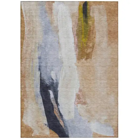 Beige And Navy Blue Abstract Washable Indoor Outdoor Area Rug Photo 7