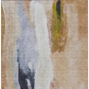 Photo of Beige And Navy Blue Abstract Washable Indoor Outdoor Area Rug