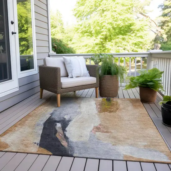 Beige And Navy Blue Abstract Washable Indoor Outdoor Area Rug Photo 6