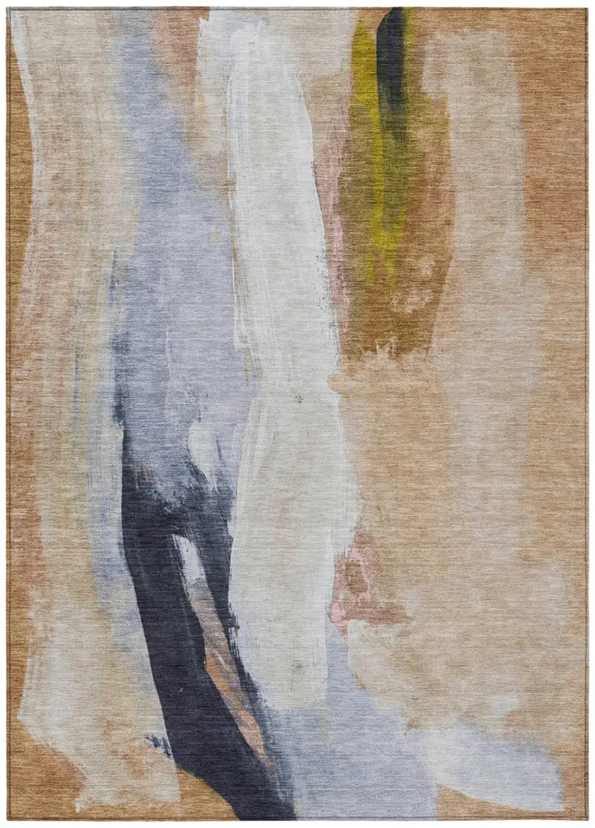 Beige And Navy Blue Abstract Washable Indoor Outdoor Area Rug Photo 7