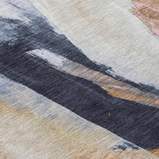 Beige And Navy Blue Abstract Washable Indoor Outdoor Area Rug Photo 9