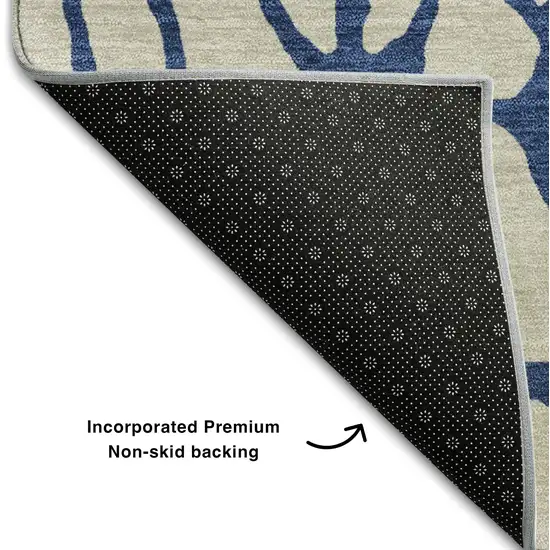 Beige And Navy Blue Geometric Washable Area Rug With UV Protection Photo 6