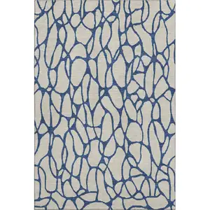 Photo of Beige And Navy Blue Geometric Washable Area Rug With UV Protection