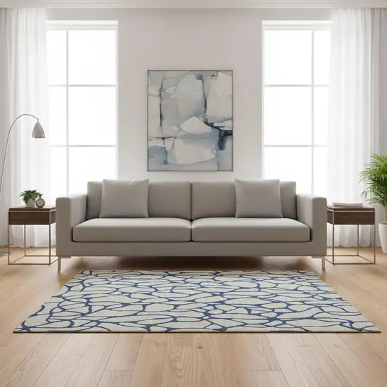 Beige And Navy Blue Geometric Washable Area Rug With UV Protection Photo 2