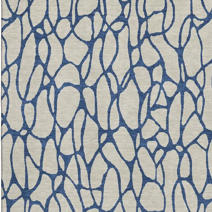 Beige And Navy Blue Geometric Washable Area Rug With UV Protection Photo 2