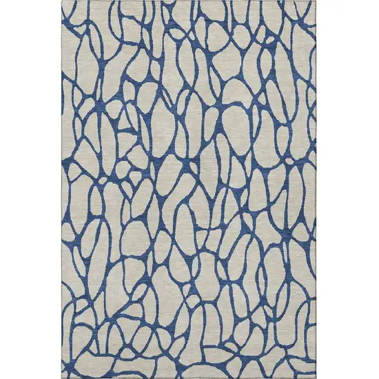 Beige And Navy Blue Geometric Washable Area Rug With UV Protection Photo 3