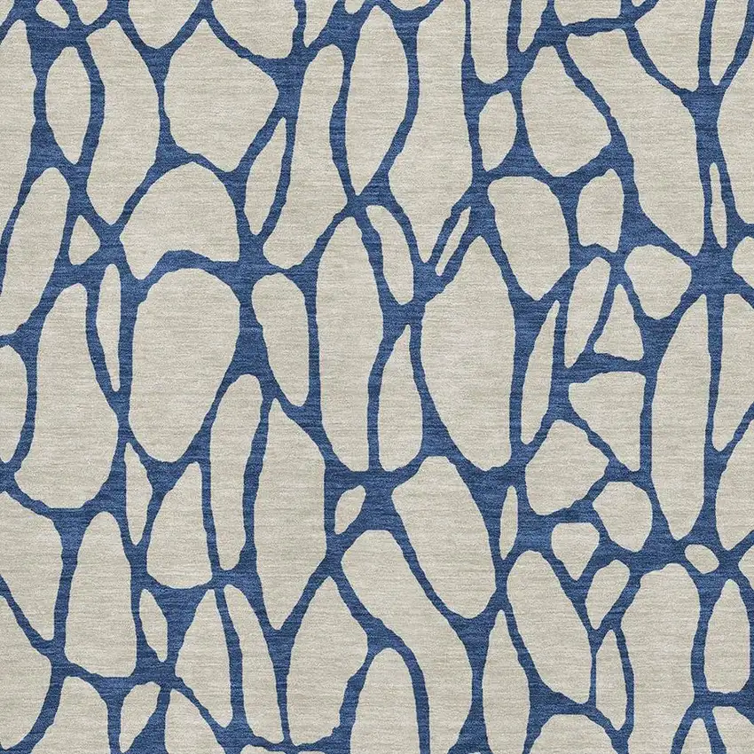 Beige And Navy Blue Geometric Washable Area Rug With UV Protection Photo 2