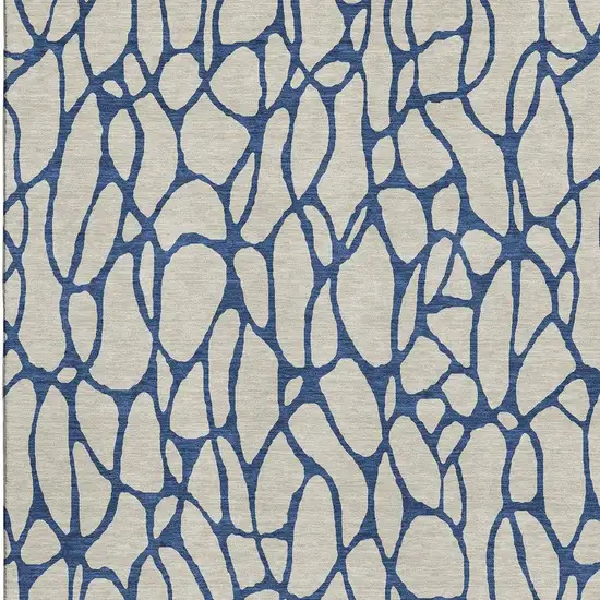 Beige And Navy Blue Geometric Washable Area Rug With UV Protection Photo 3