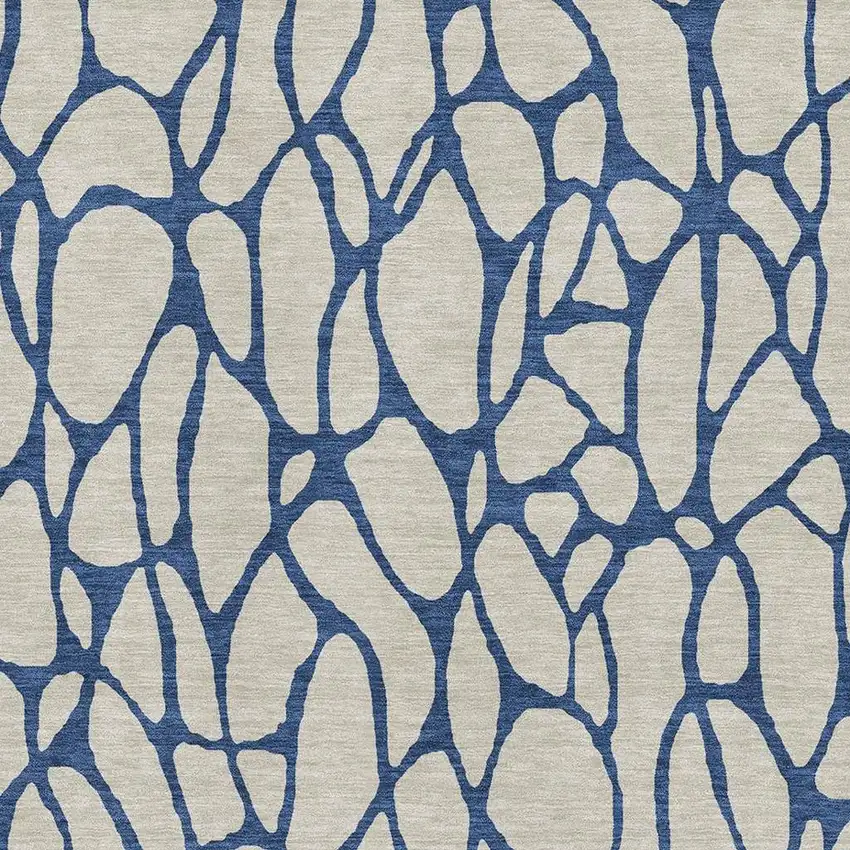 Beige And Navy Blue Geometric Washable Area Rug With UV Protection Photo 2