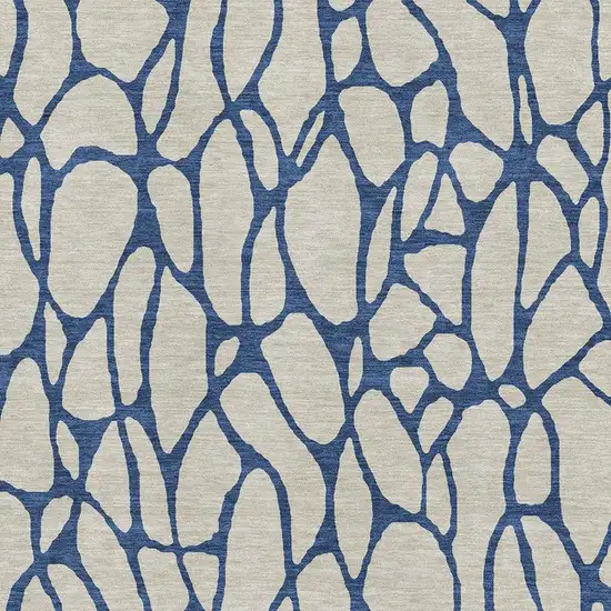 Beige And Navy Blue Geometric Washable Area Rug With UV Protection Photo 2