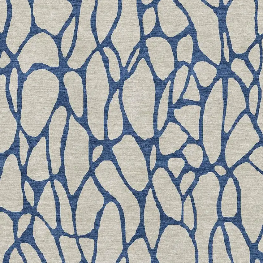 Beige And Navy Blue Geometric Washable Area Rug With UV Protection Photo 2