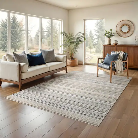 Beige And Navy Blue Striped Area Rug Photo 5