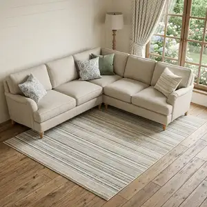 Photo of Beige And Navy Blue Striped Area Rug
