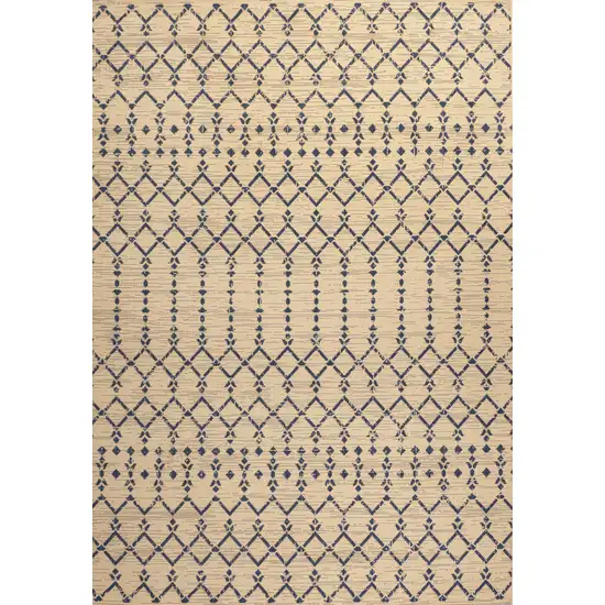 Beige And Navy Blue Trellis Indoor Outdoor Area Rug Photo 3