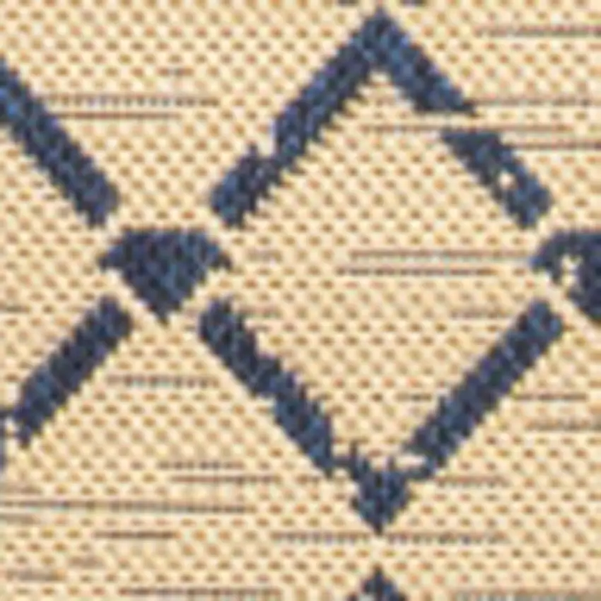 Beige And Navy Blue Trellis Indoor Outdoor Area Rug Photo 2