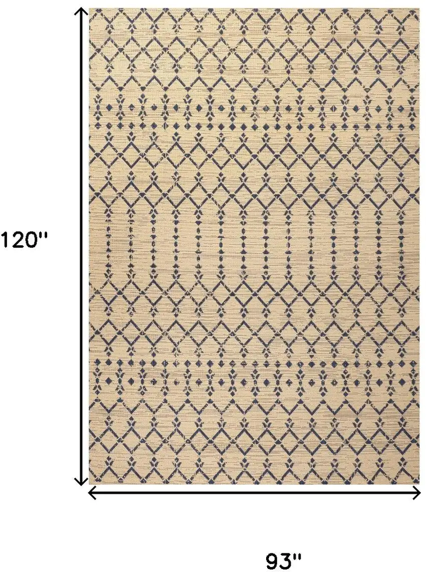 Beige And Navy Blue Trellis Indoor Outdoor Area Rug Photo 5