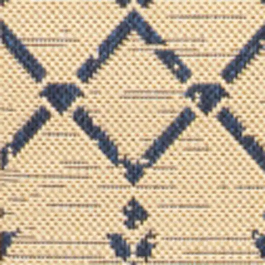 Beige And Navy Blue Trellis Indoor Outdoor Area Rug Photo 3