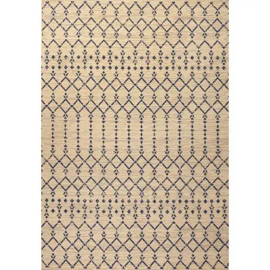Beige And Navy Blue Trellis Indoor Outdoor Area Rug Photo 1